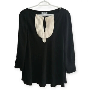 Moschino Cheap and Chic Pleated Tuxedo Style 100% Silk Long Sleeve Blouse Size 6